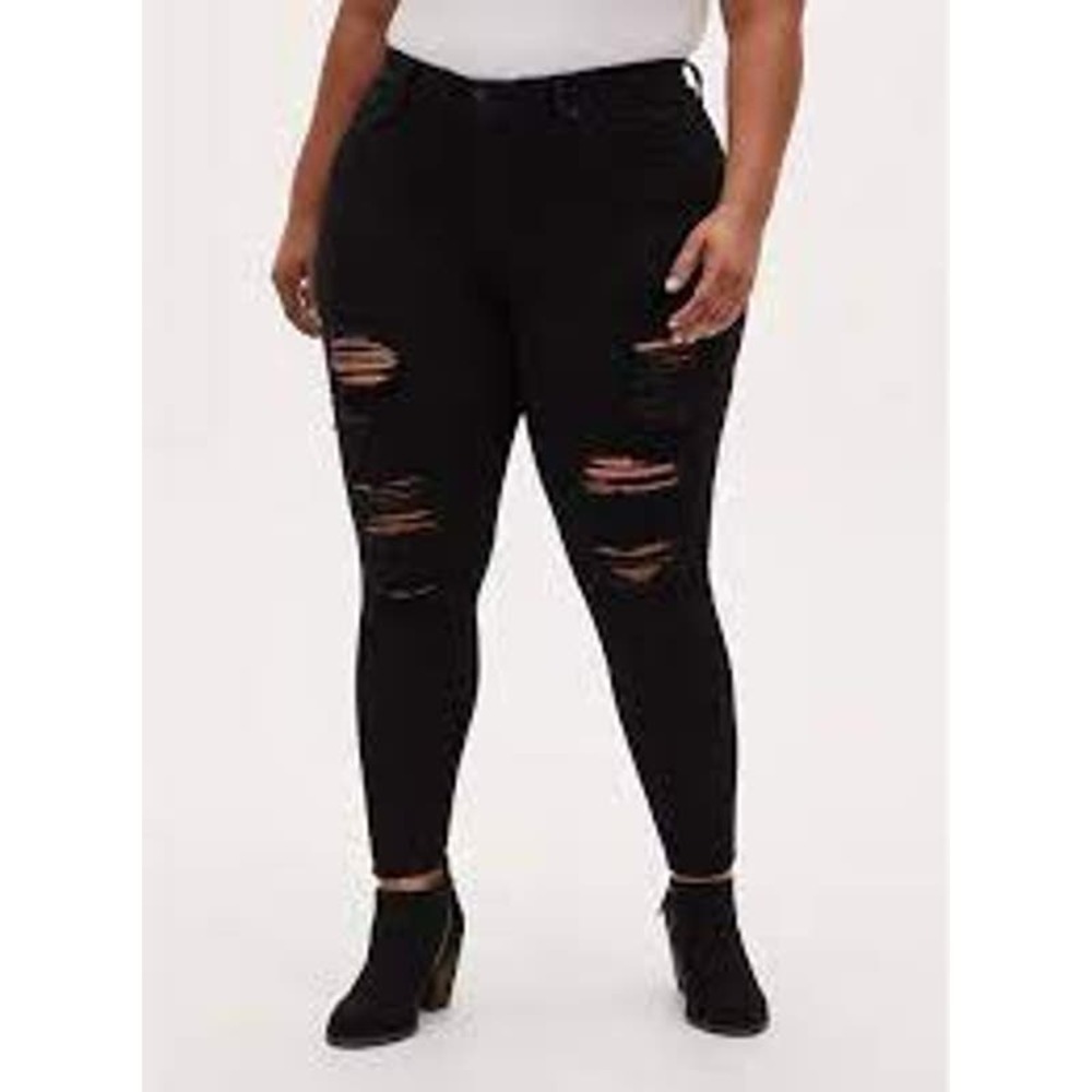 TORRID Sky High Skinny Jeans Size 24 R Womens Distressed Stretch Black casual